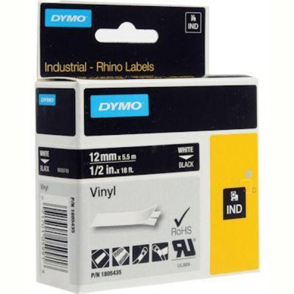 Dymo Rhino Industrial Tape Vinyl 12mm White On Black