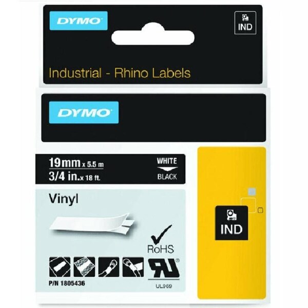 Dymo Rhino Industrial Tape Vinyl 19mm White On Black