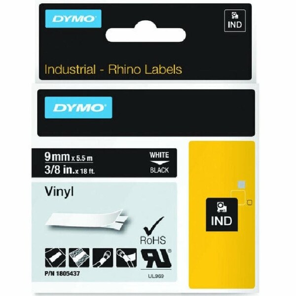Dymo Rhino Industrial Tape Vinyl 9Mm White On Black