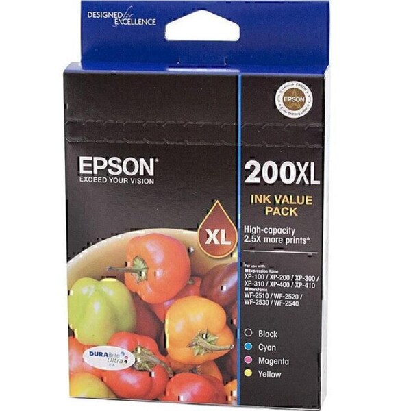 Epson 200Xl Ink Cartridge High Yield Value Pack Black/Cyan/Magenta/Yellow