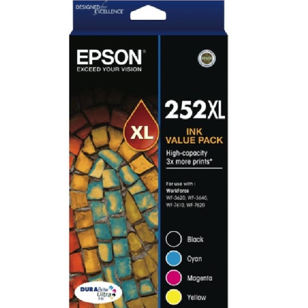 Epson 252XL Ink Cartridge High Yield Value Pack Black/Cyan/Yellow/Magenta