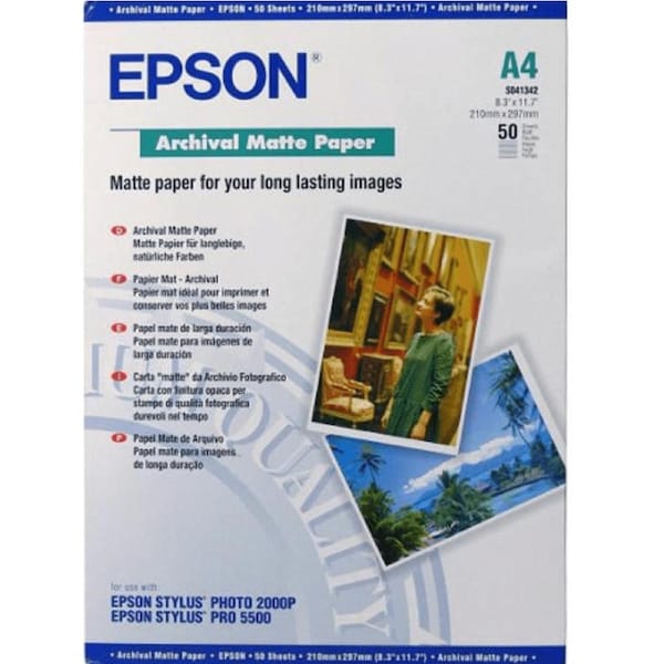 Epson Paper Archival Matte 192Gsm A4 Pack 50 Sheet For Long Lasting Images