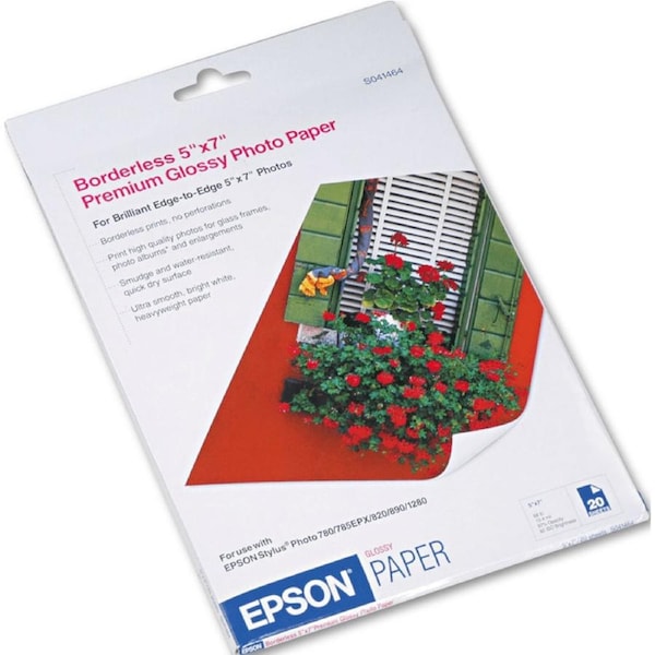 Epson S041464 Premium Glossy Photo Paper 255GSM 5x7 Inch White Pack 20 Sheets