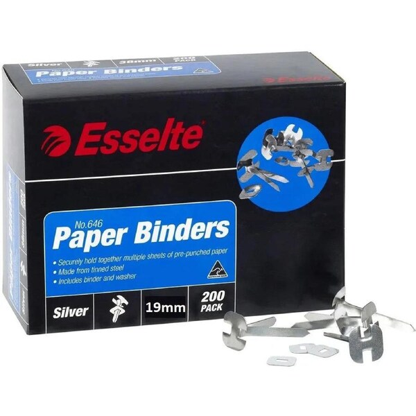 Esselte Paper Binders 19mm No.646 Silver Box 200