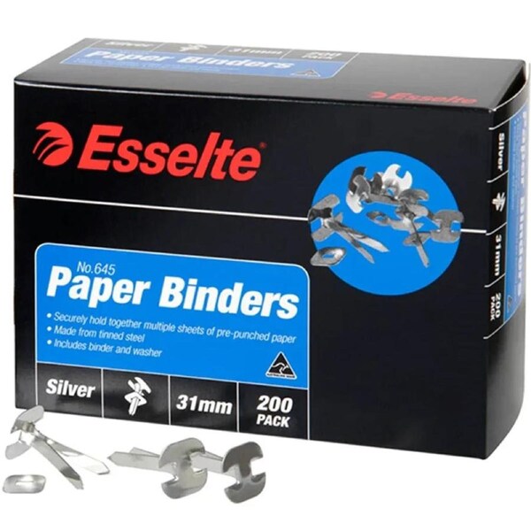 Esselte Paper Binders 31mm No.645 Silver Box 200