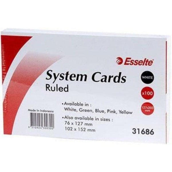 Esselte Ruled System Cards 127x203mm White Pack 100