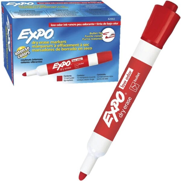 Expo Whiteboard Marker Bullet Tip Red Box 12