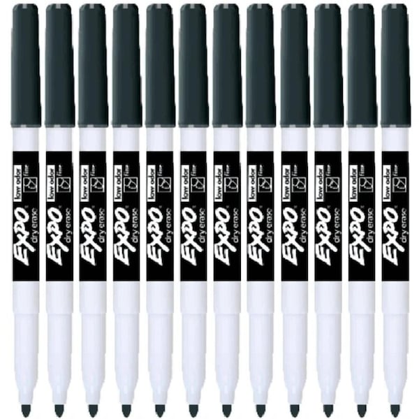 Expo Whiteboard Marker Fine Point Black Pen Box 12 Bulk