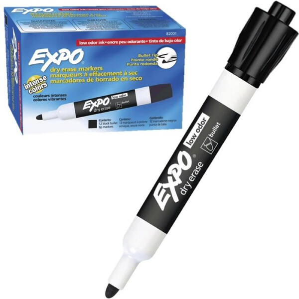 Expo Whiteboard Markers Bullet Tip Black Box 12