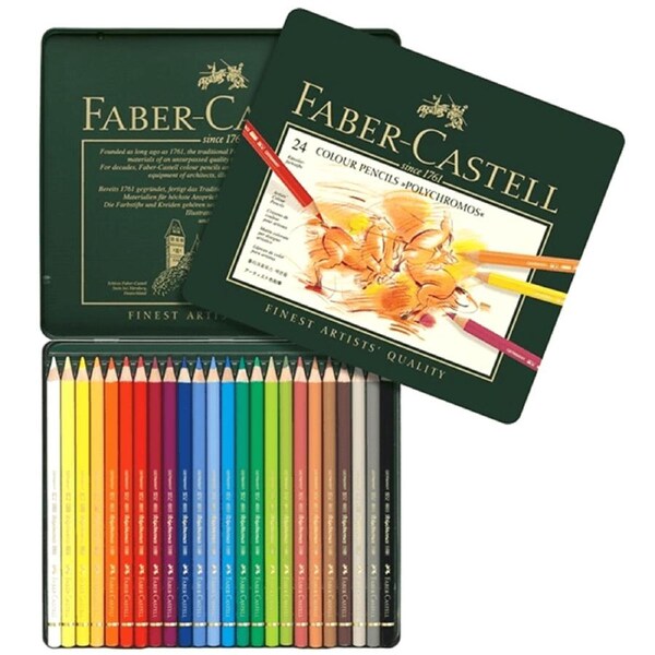 Faber-Castell 24 Polychromos Artist Colour Colouring Pencils Tin Set