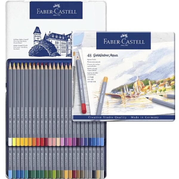 Faber-Castell 48x GoldFaber Aqua Watercolour Colour Pencils Tin