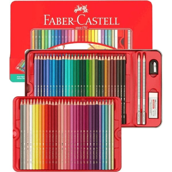 Faber-Castell 60 Classic Sketch Colour Pencils Tin Set Sharpener Eraser Graphite