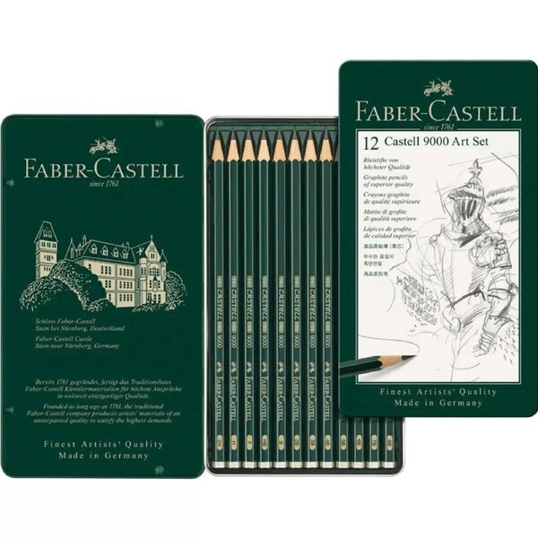 Faber-Castell 9000 Art Sketching Graphite Pencils 8B-2H Tin Set 12