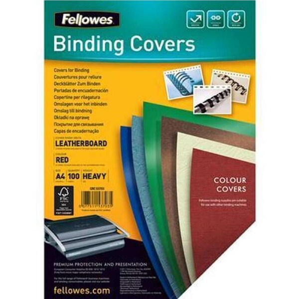 Fellowes Binding Cover Leathergrain A4 230GSM Red Pack 100