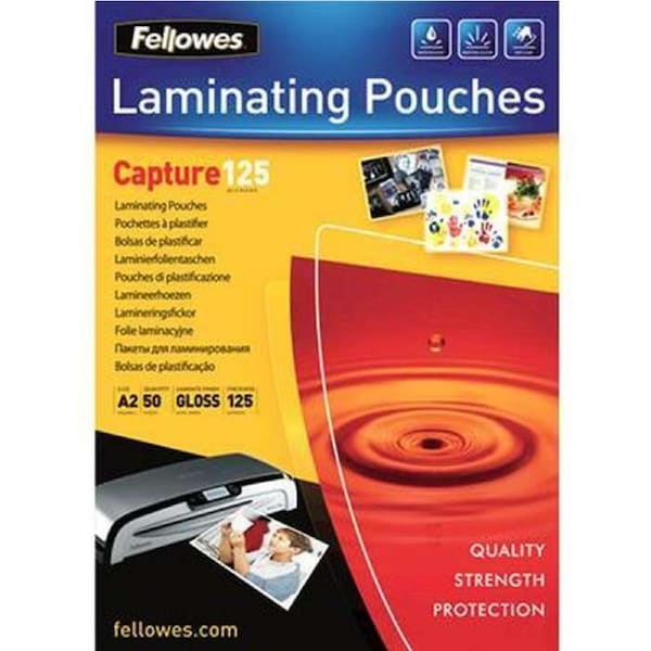 Fellowes Capture Laminating Pouch Gloss 125 Micron A2 Clear Pack 50