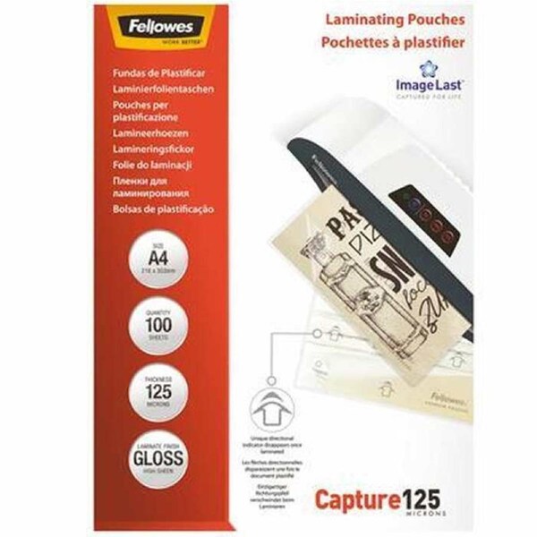 Fellowes Imagelast Laminating Pouch Gloss 125 Micron A4 Clear Pack 100