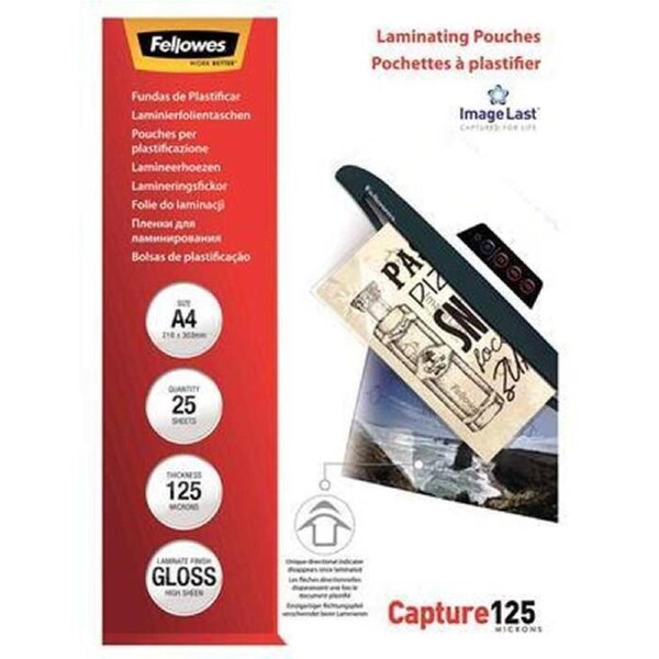 Fellowes Imagelast Laminating Pouch Gloss 125 Micron A4 Clear Pack 25