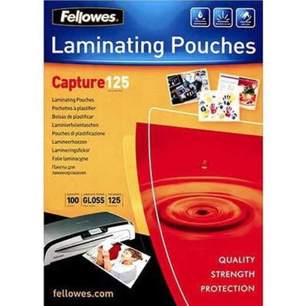 Fellowes Laminating Pouch Gloss 125 Micron 64x108mm Clear Pack 100
