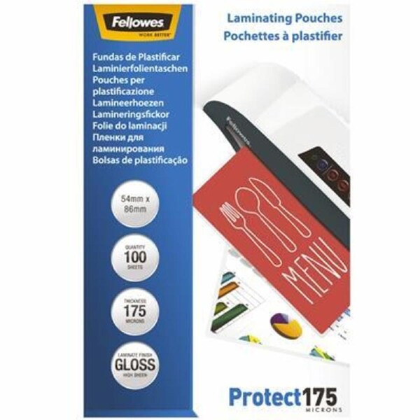 Fellowes Laminating Pouch Gloss 175 Micron 54×86mm Clear Pack 100