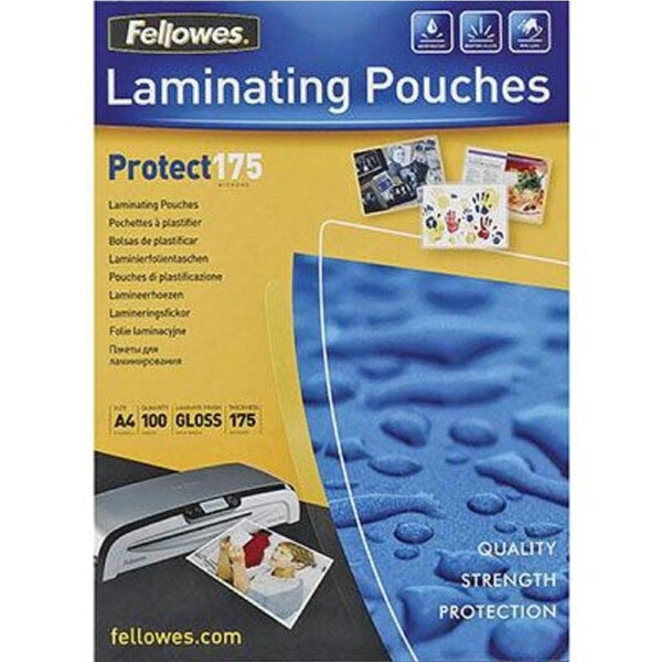 Fellowes Laminating Pouch Gloss 175 Micron 59×83mm Clear Pack 100