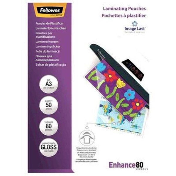 Fellowes Laminating Pouch Gloss 80 Micron A3 Clear Pack 50