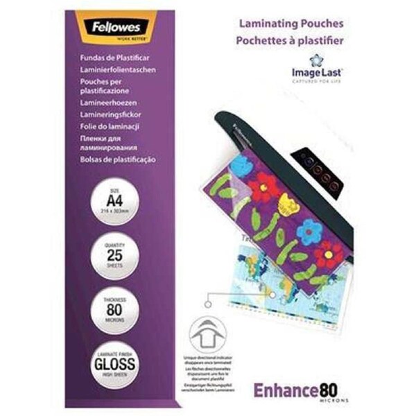 Fellowes Laminating Pouch Gloss 80 Micron A4 Clear Pack 25