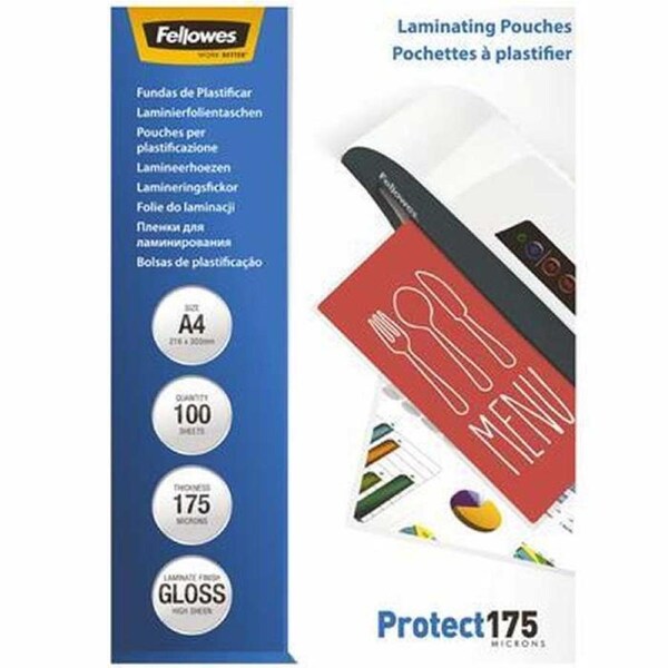 Fellowes Protect Laminating Pouch Gloss 175 Micron A4 Clear Pack 100