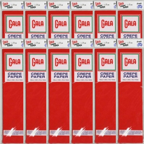 Gala Crepe Paper 2400x500mm Scarlet Red Pack 12 BULK