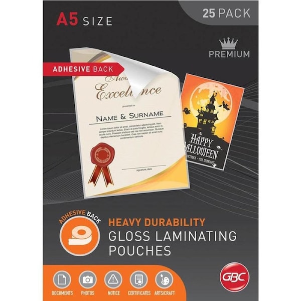 GBC Adhesive Laminating Pouch 125 Micron A5 Clear Box 25