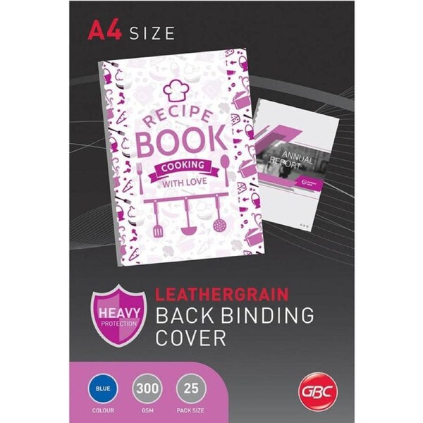 GBC Binding Cover Leathergrain 300GSM A4 Blue Pack 25