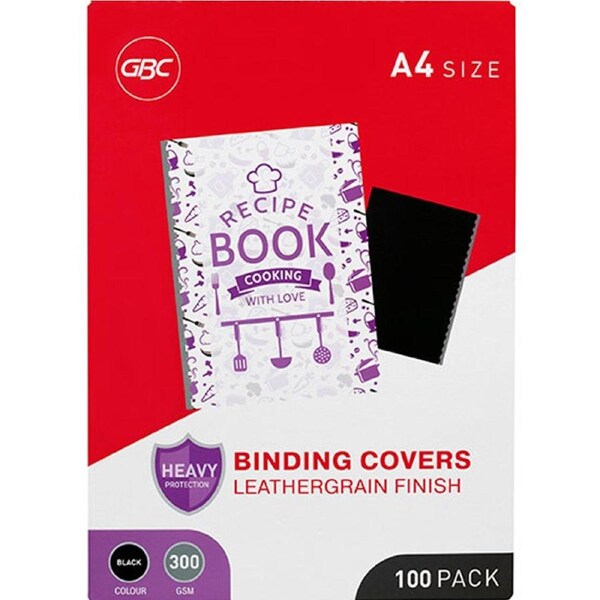 Gbc Ibico Binding Cover Leathergrain 300Gsm A4 Black Pack 100
