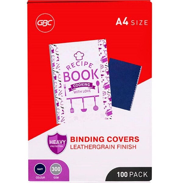 Gbc Ibico Binding Cover Leathergrain 300Gsm A4 Navy Pack 100