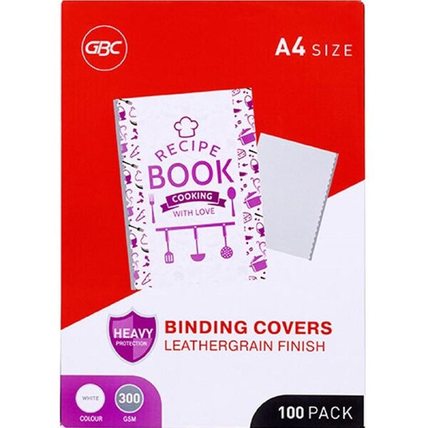 GBC Ibico Binding Cover Leathergrain 300GSM A4 White Pack 100