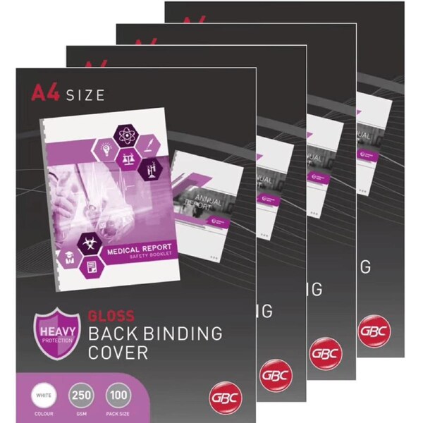 GBC Ibico Binding Covers Gloss 250GSM A4 White 4 Pack 100 Sheets