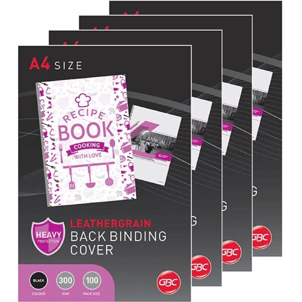 GBC Ibico Binding Covers Leathergrain 300GSM A4 Black 4 Pack 100 Sheets