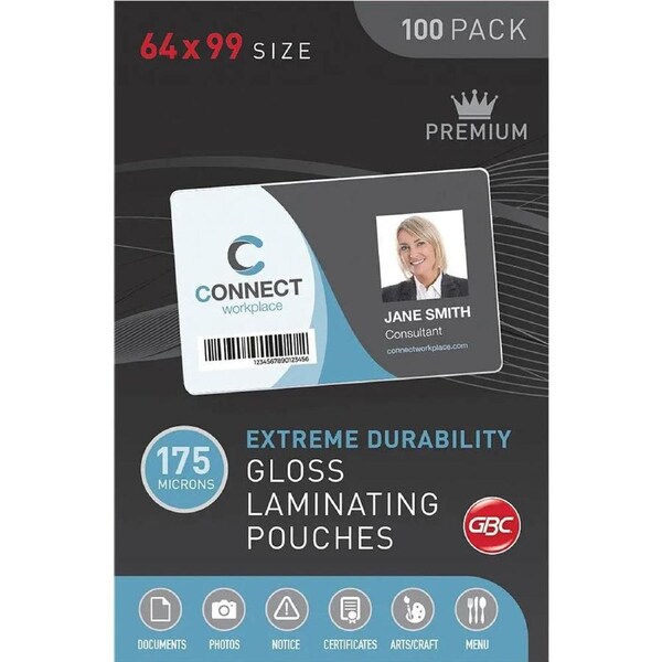 GBC Laminating Pouch 175 Micron 64x99mm Clear Pack 100