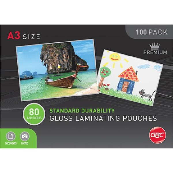 GBC Laminating Pouch Gloss 80 Micron A3 Clear Pack 100