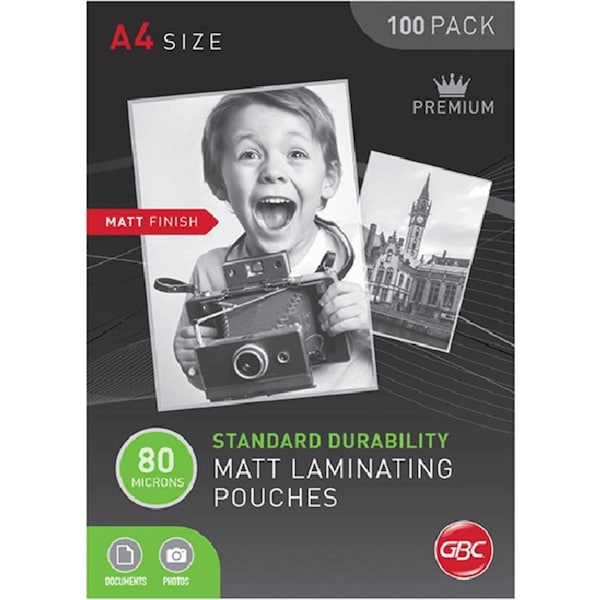 GBC Laminating Pouch Matt Frost 80 Micron A4 Clear Pack 100 Sheets