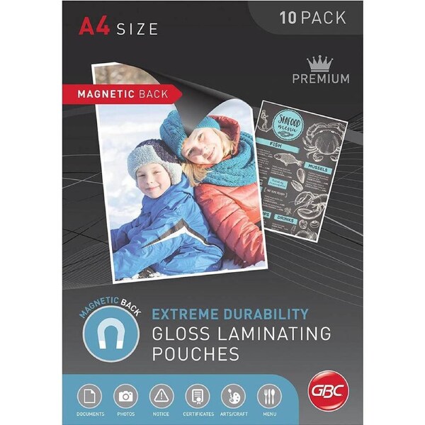 GBC Magnetic Back Laminating Pouch 175 Micron A4 Clear Pack 10