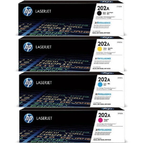 HP 202A LaserJet Toner Ink Cartridge Black Cyan Magenta Yellow Set JetIntelligence