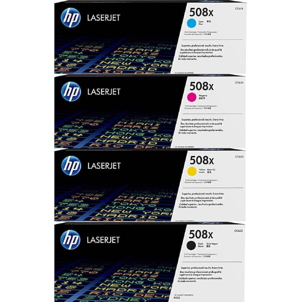 HP 508X Toner Ink Cartridge High Yield Black/Cyan/Magenta/Yellow LaserJet Genuine Set