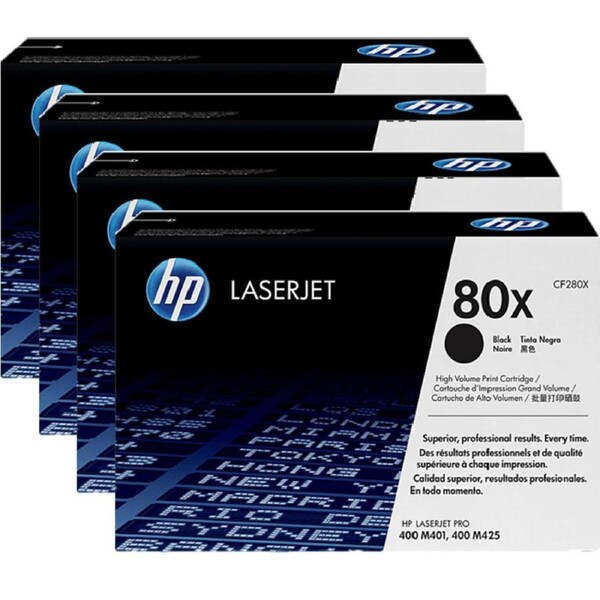 HP 80X Toner Ink Cartridge High Yield Black 4 Pack HP LaserJet Pro 400 M401 M425 Bulk