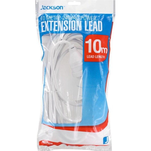 Jackson PEXT10M 10 Metre 240vac Mains Power Extension Lead White