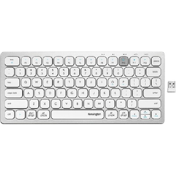 Kensington Compact Multi-Device Switchable Keyboard Wireless Bluetooth USB Silver White