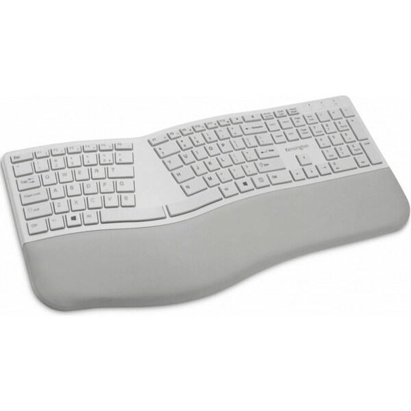 Kensington Dual Comfort Keyboard Split Keys Ergonomic Bluetooth-USB Wrist Rest Grey White