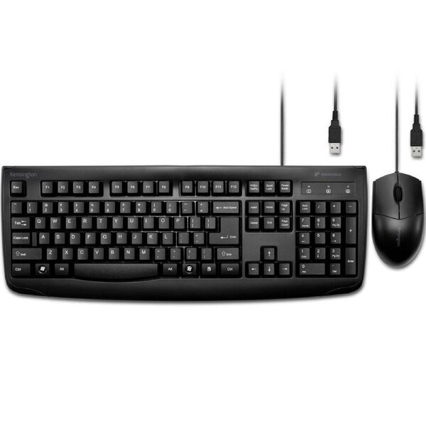 Kensington ProFit Wired Washable Keyboard Mouse Set Bundle Water Resistant