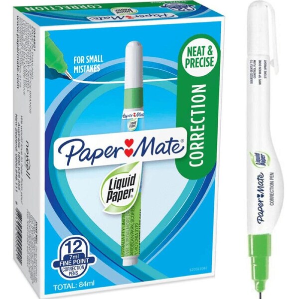 Liquid Paper Correction Pen White 7mL Fine Point Box 12 Bulk
