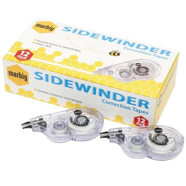 Marbig Sidewinder Correction Tape White 5mmx8m Box 12