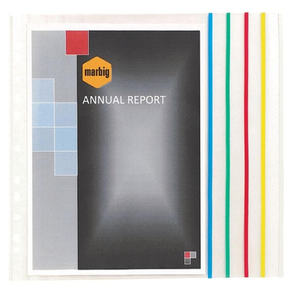 Marbig Expanding Coloured Edge Sheet Protectors Heavy Weight A4 Pack 100