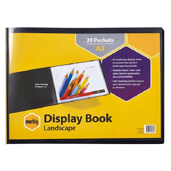 Marbig Display Book Landscape 20 Pocket Sleeves A3 Black